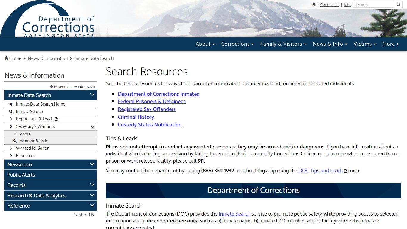 Search Resources - Washington State Department of Corrections